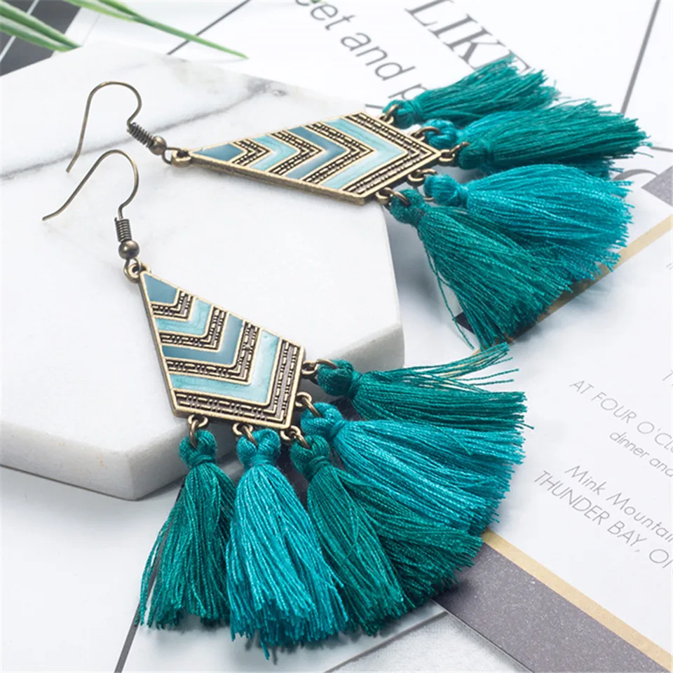 Long Women earrings Vintage Bohemia Long tassel Earrings Tassel earring