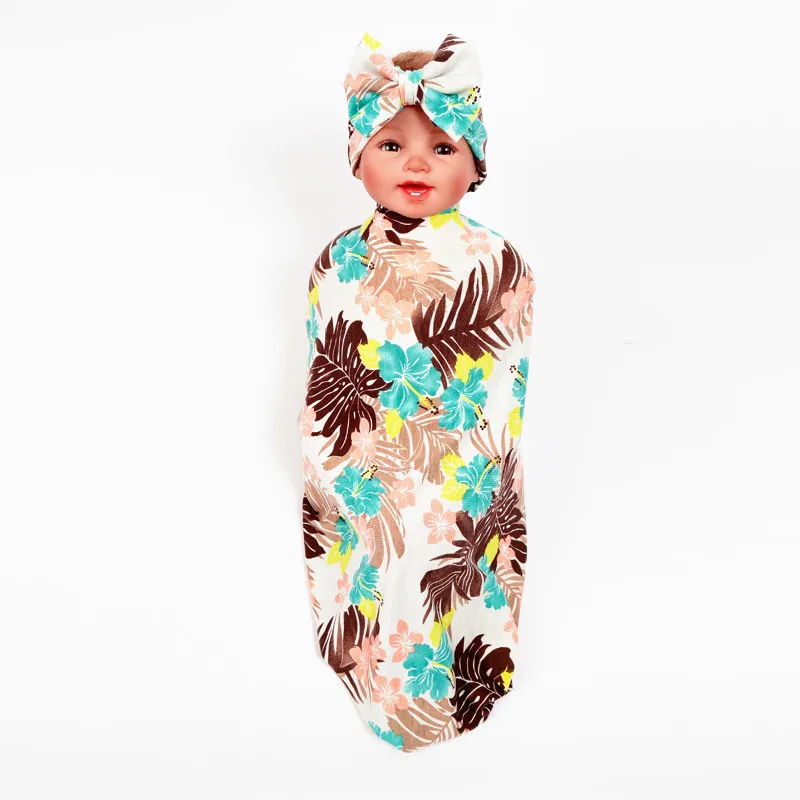 1 компл. кокосовое дерево цветок Одеяло лук узел Детские оголовье, набор хлопка пеленать новорожденных девочек ленты для волос Фотография реквизит