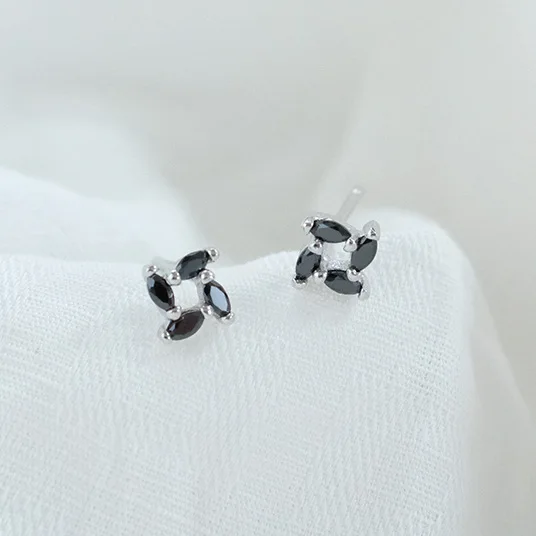 black cz flower earring 100% 925 Sterling silver Jewelry fashion Hypoallergenic Stud earrings for women girl gift