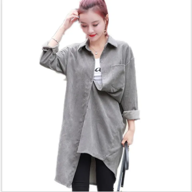 

New Arrival Women Spring Corduroy Trench Coat 2018 Fashion Medium-Long Button Slim Thin Trench Female Spring Windbreaker Q1162