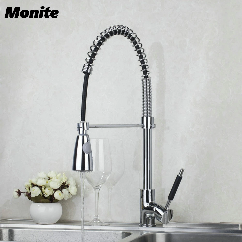 Chrome Single Hole Kitchen Faucet Brass Kitchen Pull Down & Swivel Spray Vessel Sink Mixer Tap Kitchen Faucet