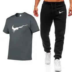 2019 Высококачественная брендовая мужская футболка, костюм из 2 предметов, Повседневная футболка с короткими рукавами и круглым вырезом