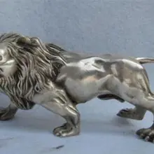 Изысканный Китайский народный Рафинированный белый медный кошачий животное свирепый Мужской лев статуя