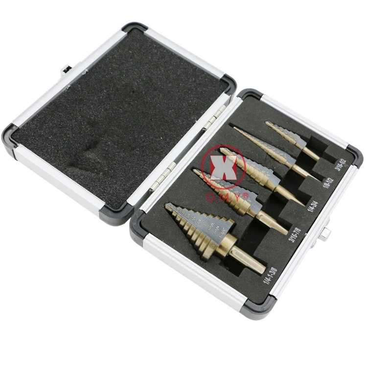 

OMY 5pcs/Set HSS Cobalt Multiple Hole Step Drill Cone keyless drill chuck tungsten carbide Drill Bits Set with Aluminum Case