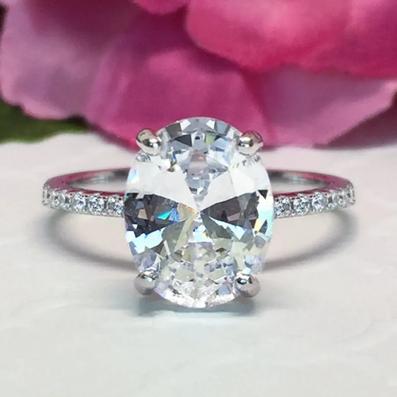 Кольцо Solitaire, 925 пробы, серебро, овальная огранка, AAA cz, обещающее обручальное кольцо, кольца для женщин, свадебные, вечерние, ювелирное изделие, подарок - Цвет основного камня: Silver