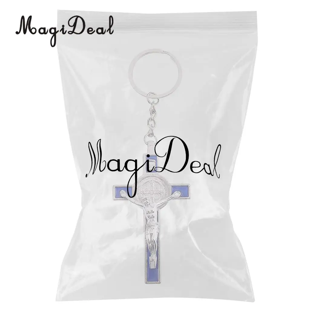Crucifix Jesus Christ Cross Statue Figurine Keyring Car Home Chapel Decor Silver Blue
