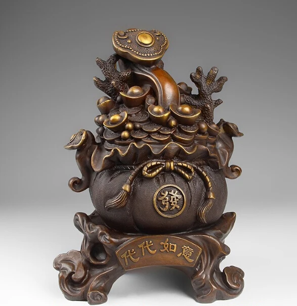

free China Art Bronze Copper Fengshui Ruyi Yuanbao Wealth Money Treasure basin Statue fast