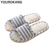 Spring Autumn Women Home Slippers Linen Flip Flops Striped Indoor Floor Female Flax Slippers Fashion Unisex Couple Beach Shoes fayuekey sweet spring summer autumn winter home fashion plush slippers women indoor floor flip flops for girls gift flat shoes