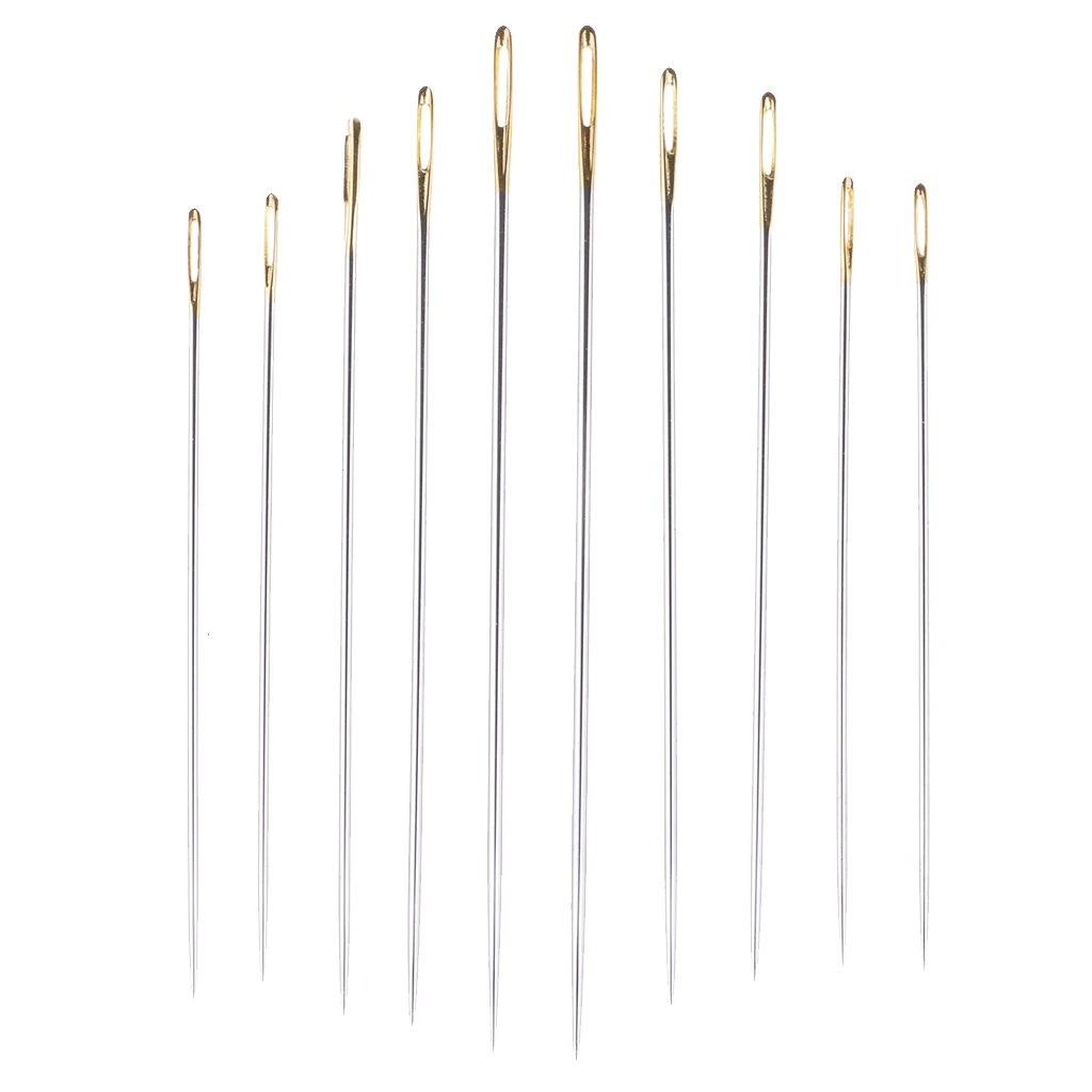 10Pcs Universal Metal Hand Sewing Needles with Gold Eye for Embroidery Darning Quilting Assorted Size	