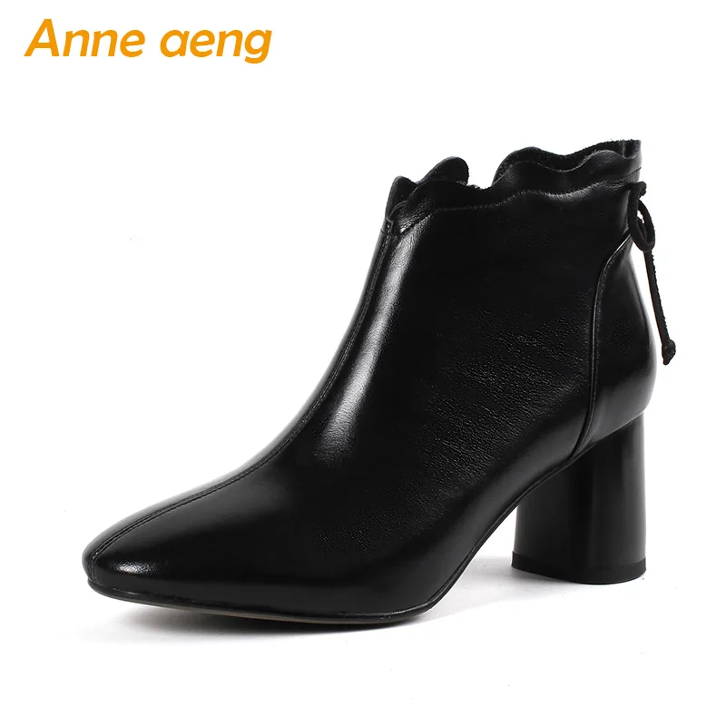 2019 New Genuine Leather Women Ankle Boots High Heels Square Toe Zip Classic Sexy Ladies Boots Black Women Cow Leather Shoes цена 2019 New Genuine Leather Women Ankle Boots High Heels Square Toe Zip Classic Sexy Ladies Boots Black Women Cow Leather Shoes цены онлайн
