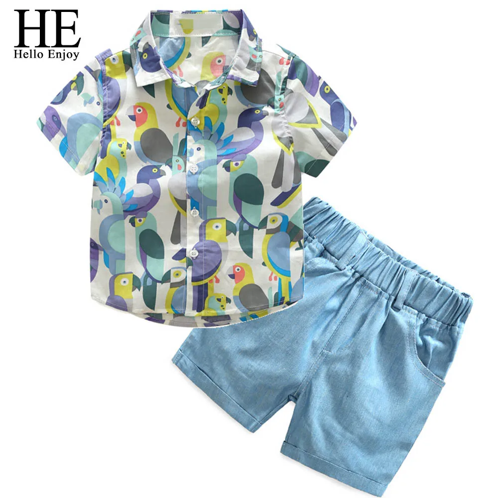 HE Hello Enjoy/ г. Комплект детской одежды для мальчиков, летняя детская одежда рубашка с короткими рукавами и галстуком-бабочкой+ клетчатые шорты, костюмы - Цвет: LL679