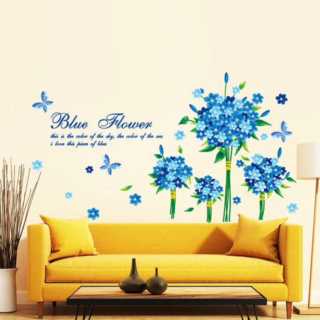 [SHIJUEHEZI] Blaue Blume Wandaufkleber für Schlafzimmer Sofa