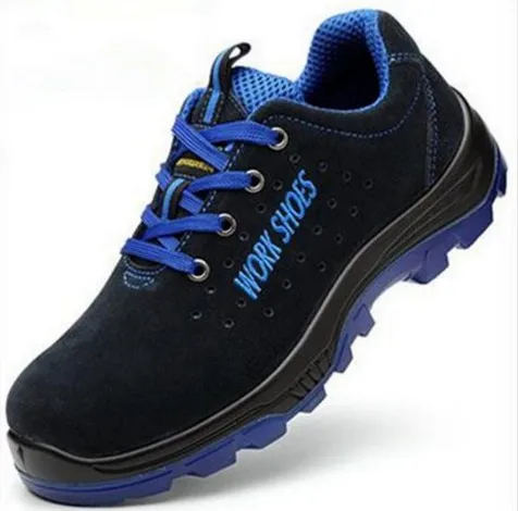 Cyabmoz/размеры 38-50; Мужская дышащая защитная обувь со стальным носком; устойчивые к прокалыванию рабочие ботинки с нескользящей подошвой; Рабочая страховая обувь - Цвет: black blue hole A
