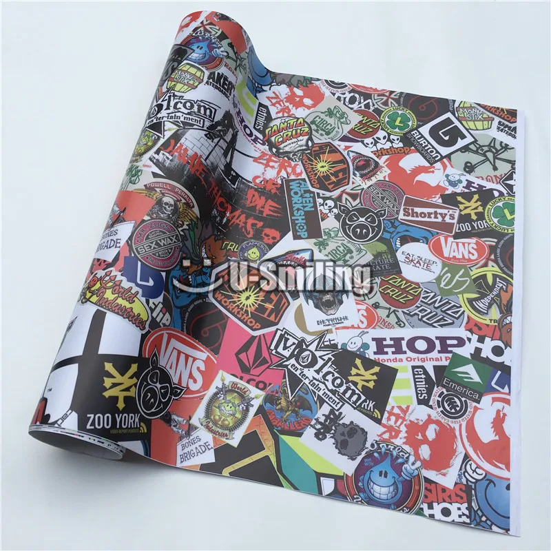 HD Black White Sticker Bomb Graffiti Vinyl Cartoon Adhesive Film Stickers FOR Scooter Auto Skateboard Decal Camo Wrap