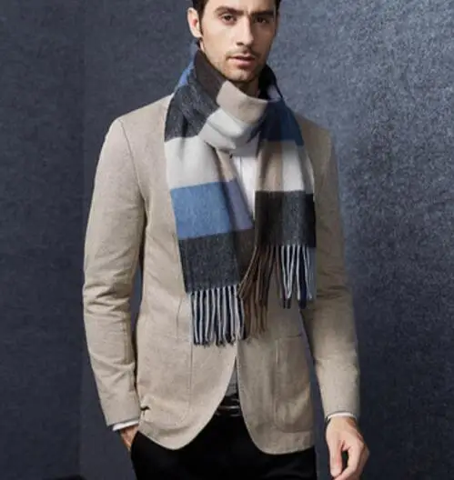 men's scarves & shawls Black Gray Camel Plaid Wool Scarf Men Soft Warm Fashion Natural Fabric High Quality Free Shipping man scarf Scarves