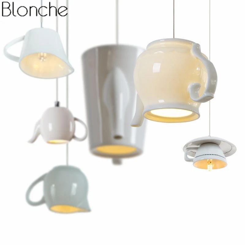 Modern Ceramic Led Pendant Lights Tea Cup Teapot Hanglamp Nordic Hanging Lamp Home Decor Dining Room Kitchen Lighting Fixtures