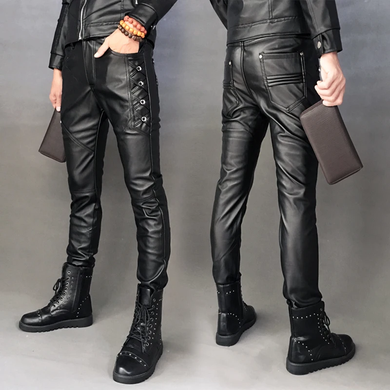 Мужские кожаные брюки, версия облегающих брюк из искусственной кожи, теплые мужские мотоциклетные брюки, модные брюки, Ropa De Hombre