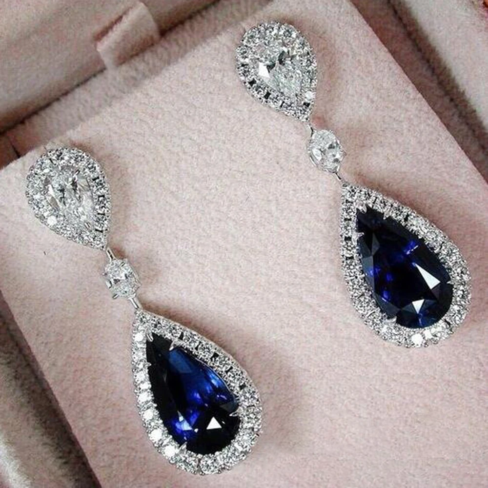 

ALIUTOM Luxury Champagne Crystal Earrings Blue Color Jewelry Fashion Female Bricons Wedding Long Big Drop Earrings For Women
