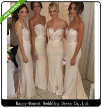 2016 A Line Sequins Adult Elegant Beading Beige Long Bridesmaid Dress 2016 Sweetheart Real vestido de