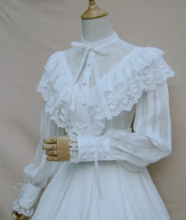 Королевская винтажная женская шифоновая блузка в готическом стиле с длинными рукавами-фонариками с оборками