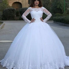 Винтажные Свадебные платья с кружевной аппликацией и длинным рукавом, бальное платье, Формальные Свадебные платья, белое свадебное платье, robe de soiree