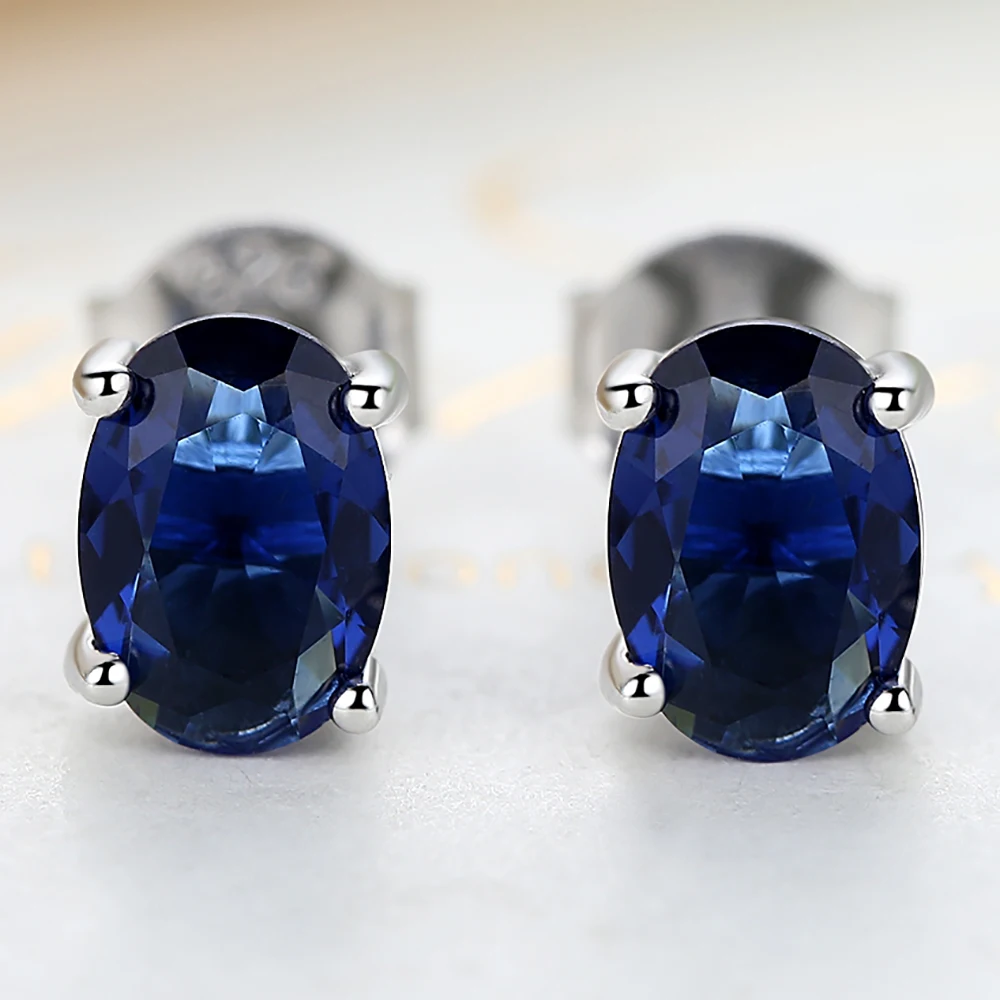ELESHE 2019 New Fashion 100% 925 Sterling Silver Stud Earrings with Blue Austrian Crystal Earrings for Women Wedding Jewelry