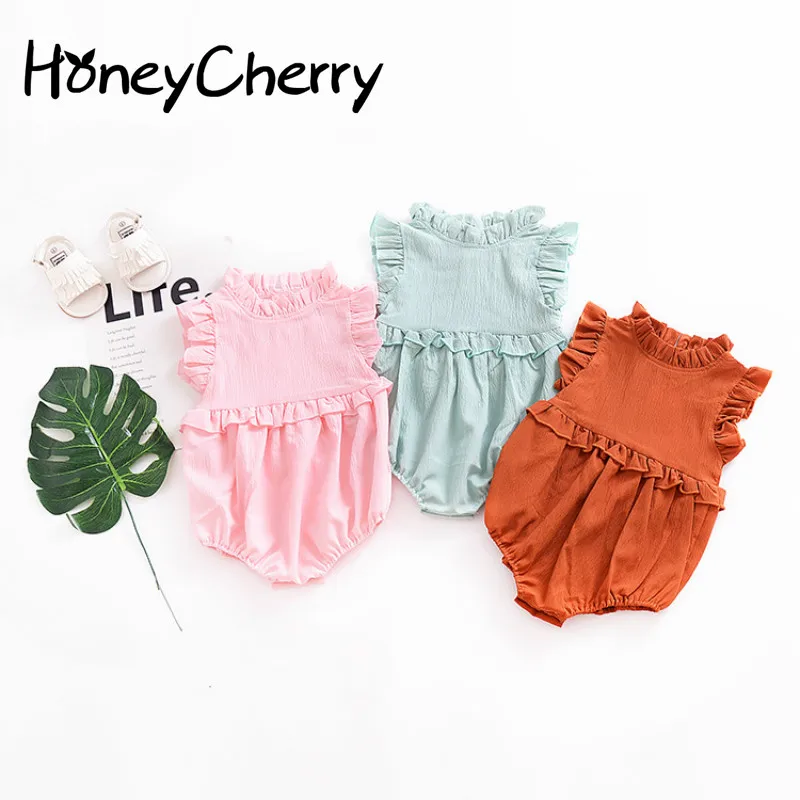 

Bodysuit Baby Cotton Multi Colored Lace Collar Without Sleeveless Conjoined Baby Girl Clothes Baby Girl Summer Clothes
