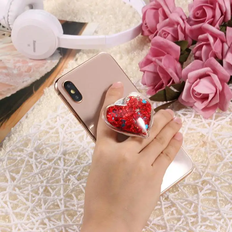 New Love Quicksand Holder Phone Stand Universal Finger Ring Holder Grip Holder Expanding Stand Phone Bracket For Samsung iPhone