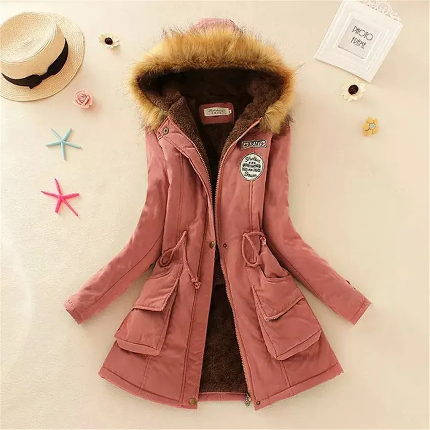 Горячее женское зимнее теплое женское осеннее пальто с капюшоном из хлопка с мехом Плюс Размер Базовая куртка Верхняя одежда тонкие длинные женские куртки chaqueta - Цвет: pink