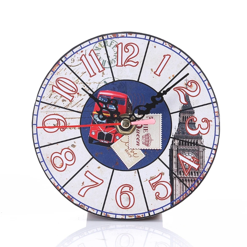 

Vintage Rustic Wooden Wall Clock Antique Shabby Chic Retro Home Kitchen Decor