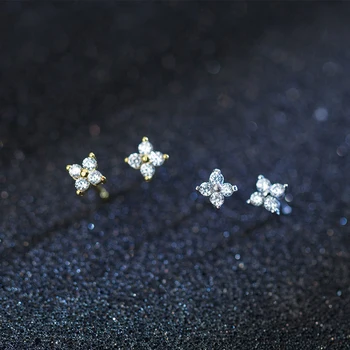 

MloveAcc Authentic 100% 925 Sterling Silver Romantic Flower Clear CZ Stud Earrings for Girls Women Fine Jewelry