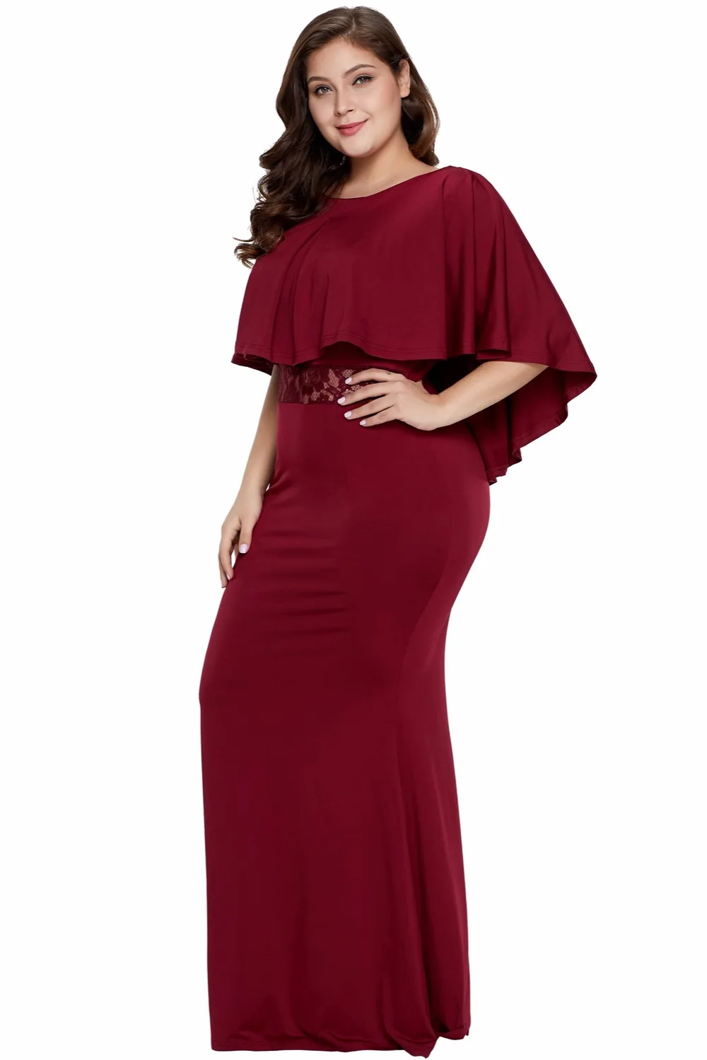 Red-Cape-Overlay-Plus-Size-Dress-LC611053-3-3