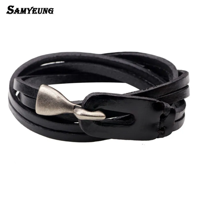 

Samyeung Vintage Leather Bracelets for Male Long Handcuff Hook Bracelets Women Men Braclet Turkish Jewelry Bijoux Femme