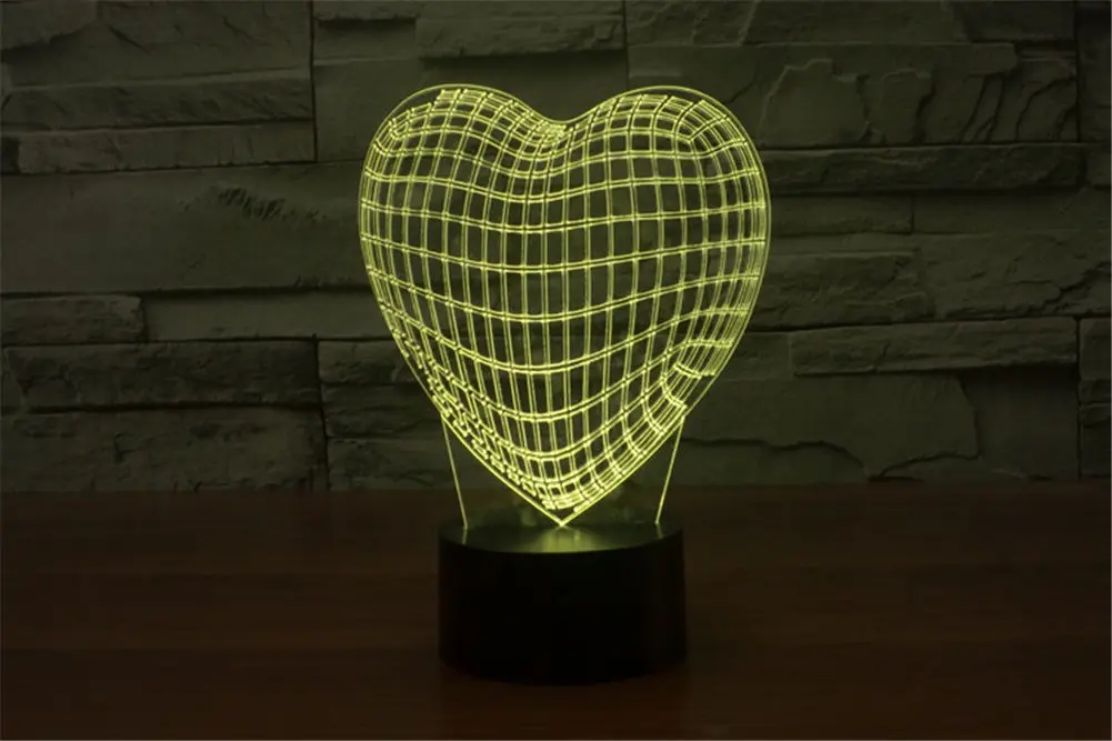 7 видов цветов Изменение коснитесь кнопки Usb акрил 3d в форме сердца светодиодный