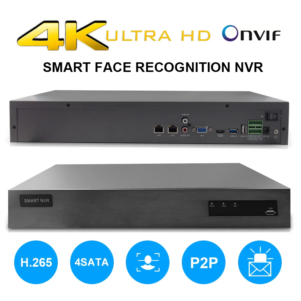 36CH 4 K NVR с 4CH 1080 P распознавание лица сетевой рекордер H.265 Интеллектуальный анализ onvif p2p внешняя сигнализация двухсторонний голос