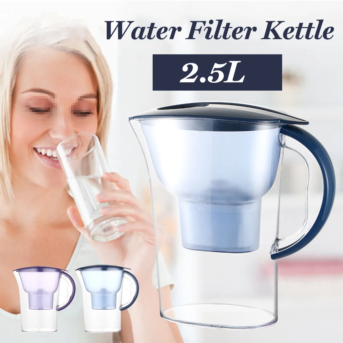 Filtro de agua purificador antioxidante hervidor de carbón activado hogar cocina agua Jarra jarra botella purificador 2.5L azul púrpura