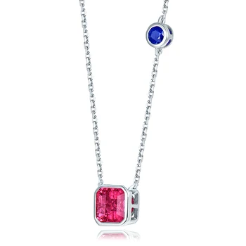Two Gem Jewelry Real 18K White Gold Natural Tourmaline Sapphire Pendant Necklace Loving Thanksgiving Gift WIth Chain Wholesale 2