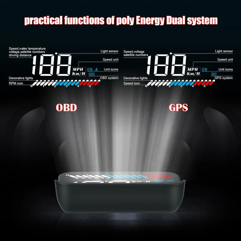 M7 OBD2 бортовой Hud gps Автомобильная головка вверх дисплей превышение скорости предупреждаПредупреждение компьютер лобовое стекло проектор свет сенсор автомобильные аксессуары