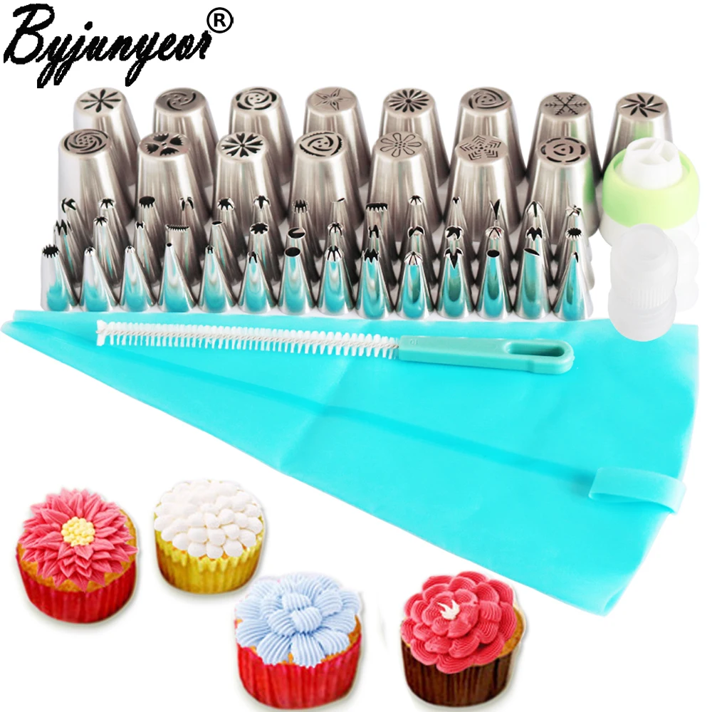 

Byjunyeor 61Pcs Stainless Steel Russian Nozzles Icing Piping Pastry Tip Cupcake Cake Decorating Tools CS005-61