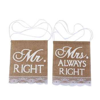 

Wedding Party Khaki Mr Right & Mrs Always Right Pattern Chair Sign Bunting Banner Rustic Lace Decor Burlap (Color: Khaki)