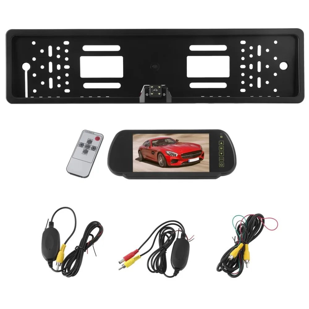 

1 Set Viewing Angle European License Plate Frame Camera+ Wireless 7 Inch Display Monitor Rear View Camera 170 Degrees