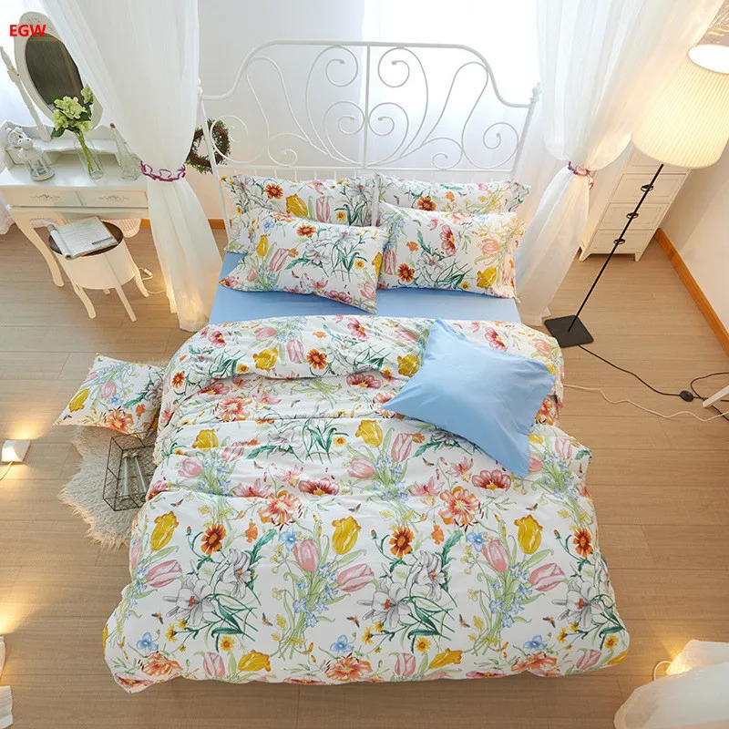 Home textile bedding set American flower printed duvet cover bed sheet