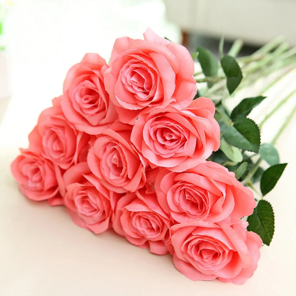 Большие искусственные розы, искусственные цветы, розовые, белые, зеленые, синие, красные, фиолетовые, шелковые розы, 10 шт., искусственные цветы, букет для свадьбы
