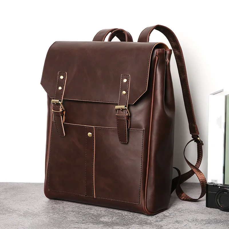 Брендовый кожаный рюкзак Crazy horse, мужские винтажные рюкзаки для компьютера, ноутбука, рюкзаки для подростков, студентов, школьная сумка для путешествий
