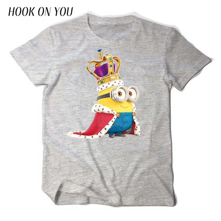 

2017 Hot King Crown BOB Minions Print Men T-shirt Short Sleeve Cartoon Tee Shirt For Man 100%Cotton O-Neck Causal Clothes Cool