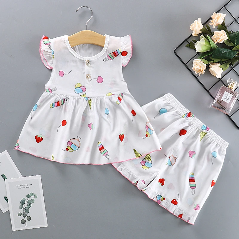 

2019 Baby Boys Girls Clothing Set Summer Shorts Cartoon Cotton Flare Sleeve Infant Newborn Clothes Suit Outerwear T-shirts 0-24M