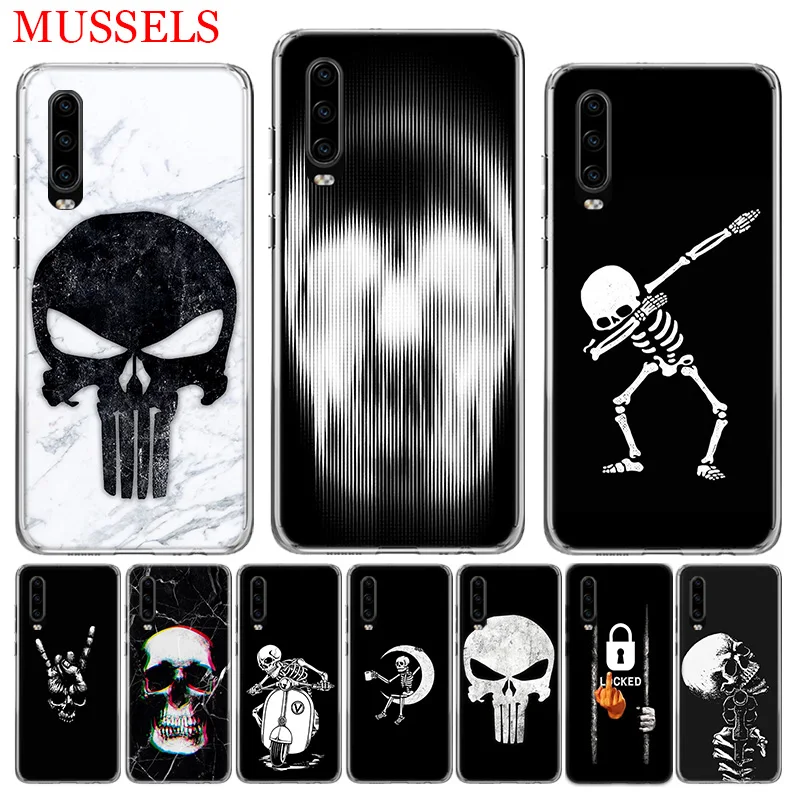 

Horror Skull Marbel Spooky Phone Case for Huawei P30 P20 Mate 20 10 Pro P10 Lite P Smart + Plus 2019 Cover Shell Capa Coque