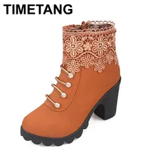 2016 frauen Stiefel Mode Pu-leder Runde Kappe Stiefeletten Sexy Spitze Damen High Heels Plateauschuhe Frau XWX2967