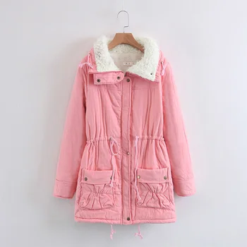 

Winter Warm Parkas Women Turn Down Collar Wool Liner Coats Long Office Lady Cotton Jackets Casual Plus Size 2018