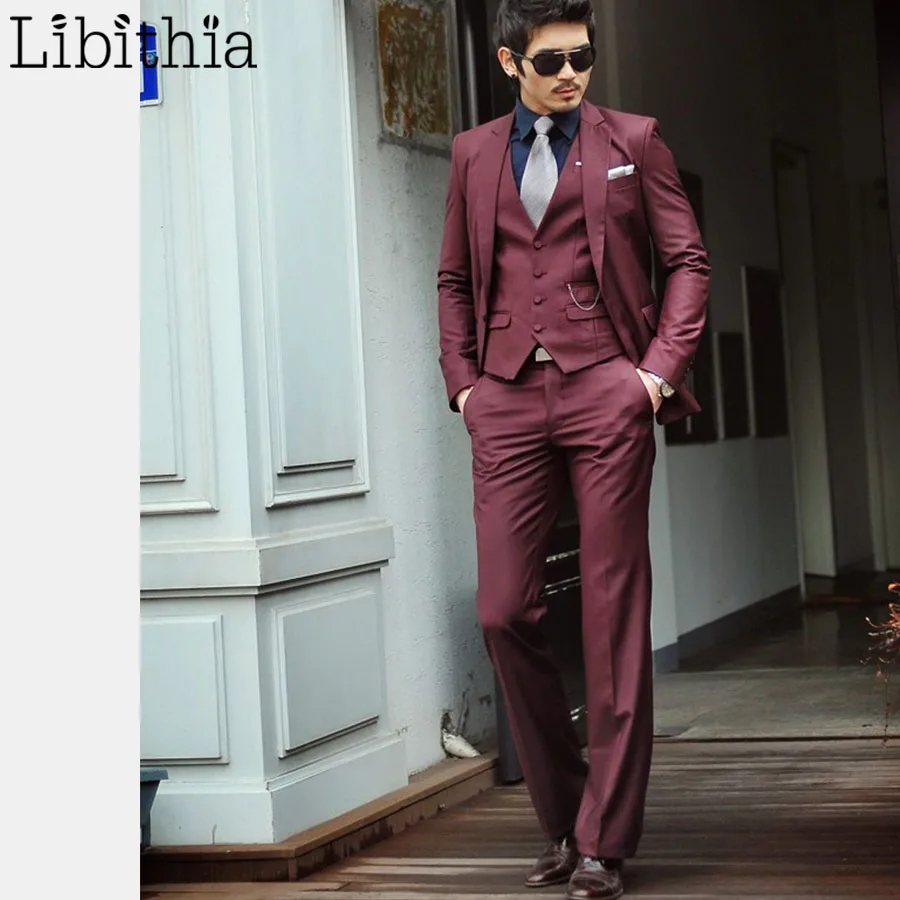 Bouton Hommes Formelle Smoking Wine Red Slim Pantalon Vêtements Blazer Costume Costumes Rouge Un Masculino Cravate Vin Homme S313 Fit De Mariage veste pg7xEwtq